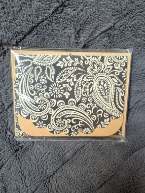 Black & Ivory Paisley Note Cards with Envelopes-Set Of 6, Brand New In Packaging